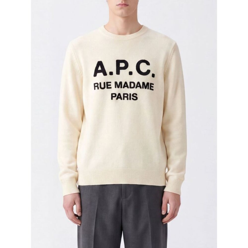 A.P.C. Men Crewneck Virgin Wool Sweater A.P.C. With Contrast Logo Lettering